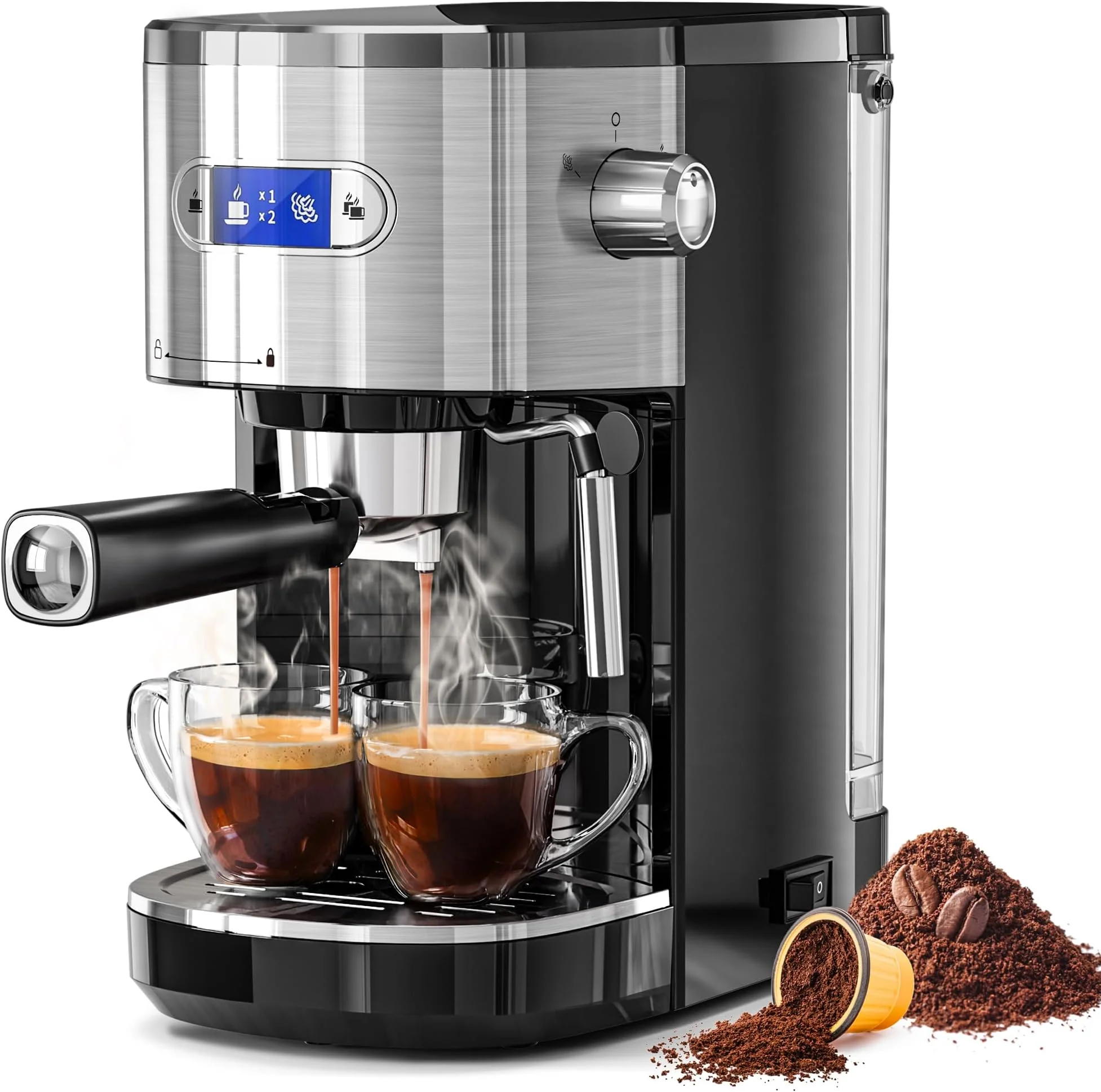 Espresso Machine 15 Bar, Semi-Automatic Coffee Maker with Bean Grinder and Milk Frother Steam Wand CM8050