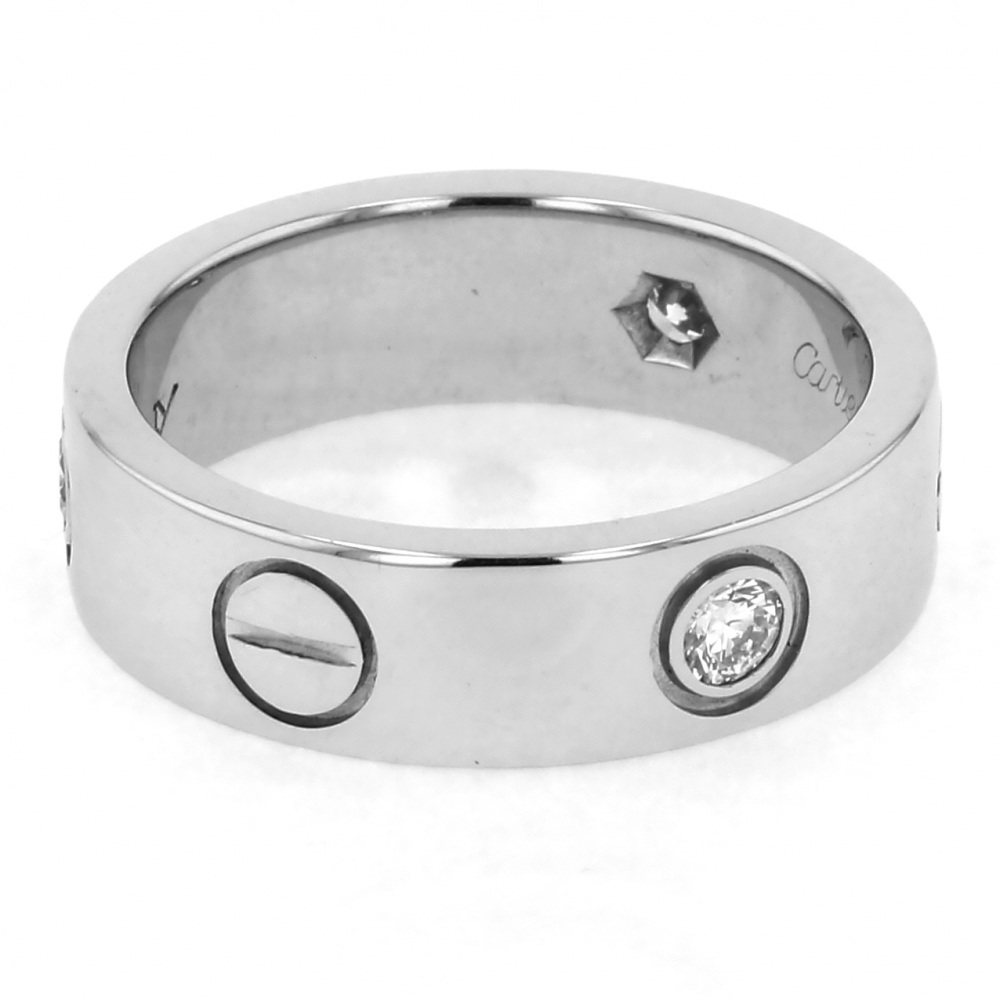 Cartier White Gold Love Ring Half Diamond #51 K18WG Ring