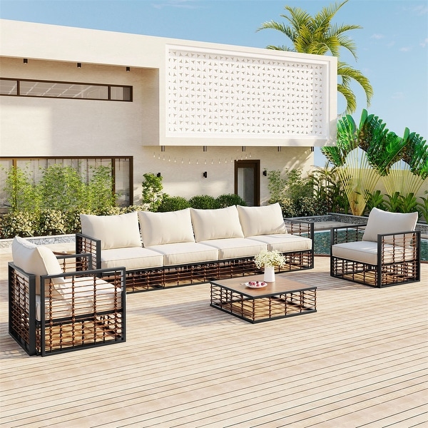 7Piece Metal Frame Modern Outdoor Sectional Sofa Set with Coffee Table