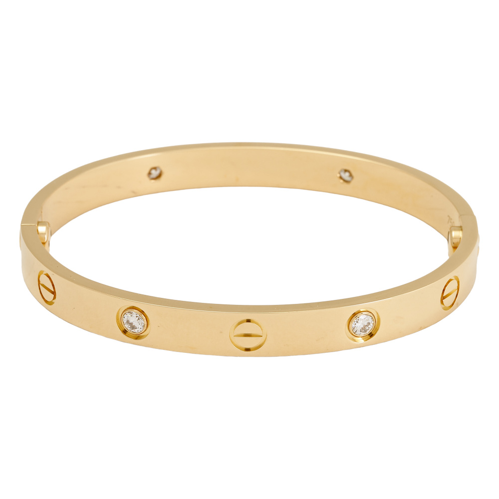 Cartier Love Half Diamond 4P Classic Model Bracelet 18K Yellow Gold B6070000