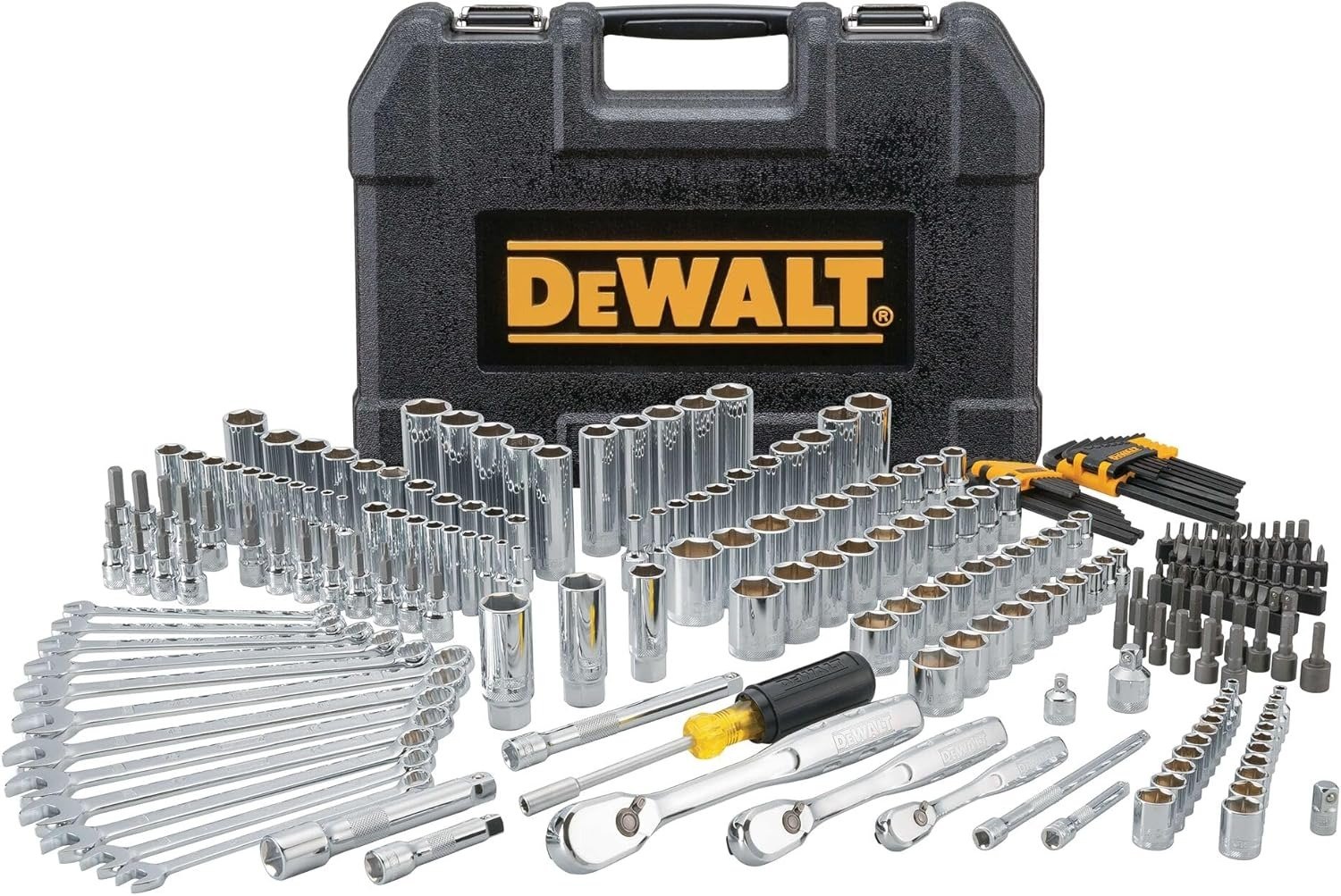 Mechanic Tool Set, 247-Piece, 1/4 in., 3/8 in. and 1/2 in. Drive, SAE, Ratchets, Sockets, Hex Keys, Combination Wrenches, Polish Chrome Finish