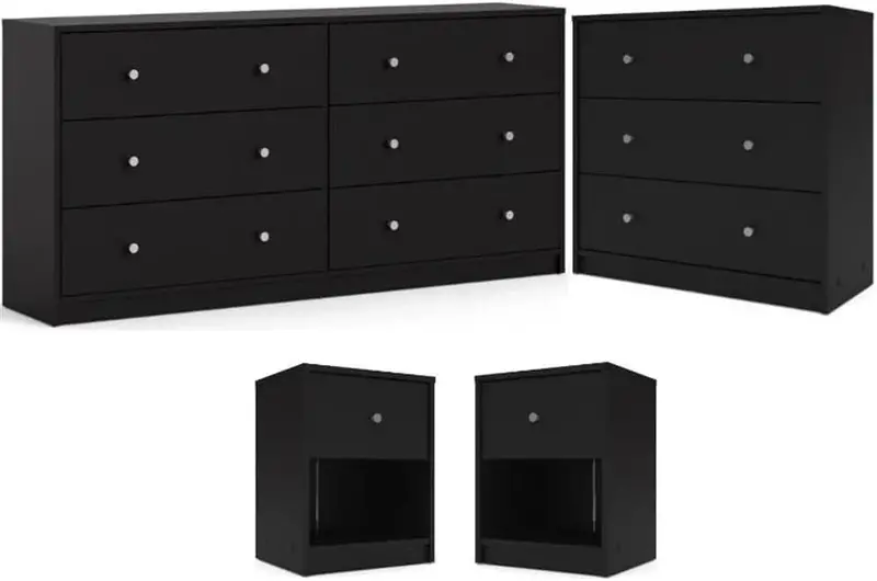 Scandinavian-Style Bedroom Furniture Set – Engineered Wood 3-Piece Collection with Chest, Dresser, and Nightstand in Black