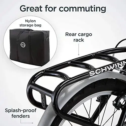 Schwinn Loop 7-Speed Folding Bike – 20″ Wheels, Step-Through Aluminum Frame, Rear Cargo Rack, Lightweight Commuter Design