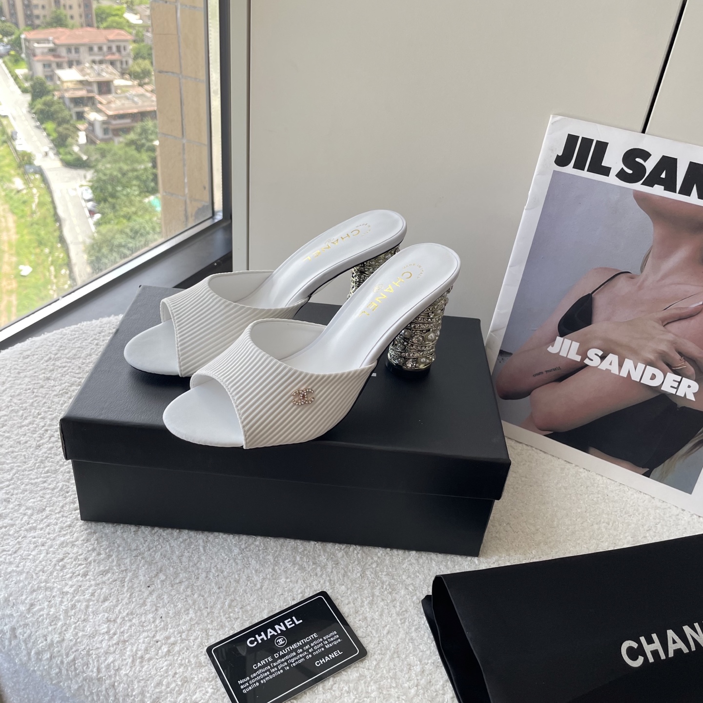 Chanel c buckle pearl high heel slippers - cnluxepick