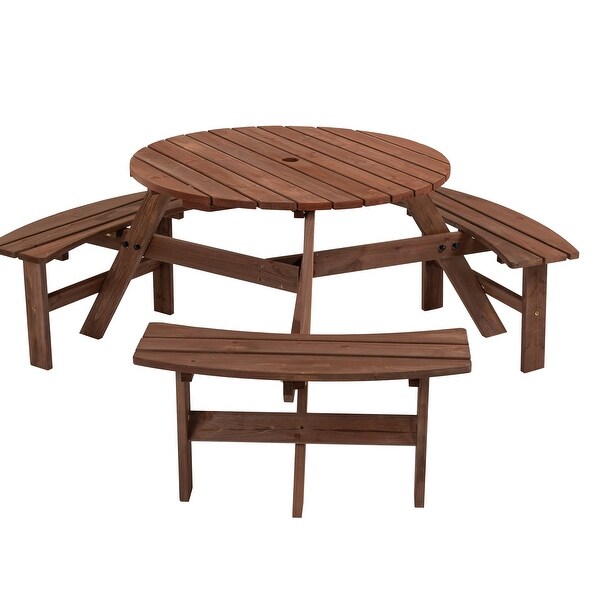 6Person Circular Outdoor Wooden Picnic Table for Patio,Backyard,Garden,DIY w/ 3 Builtin Benches,1720lb Capacity