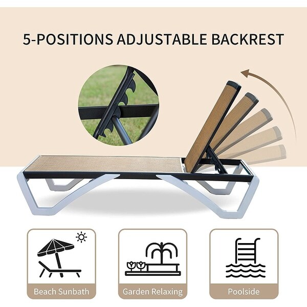 Domi Patio Chaise Lounge,AllWeather Adjustable Recliner with Wheels,Stackable