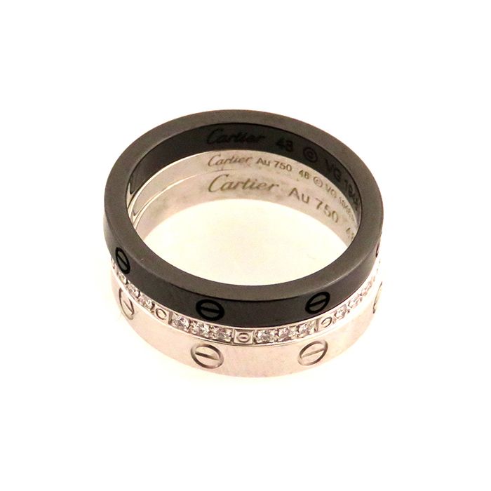 Cartier Trinity Three Soup Ring 18K White Gold & Ceramic Diamond