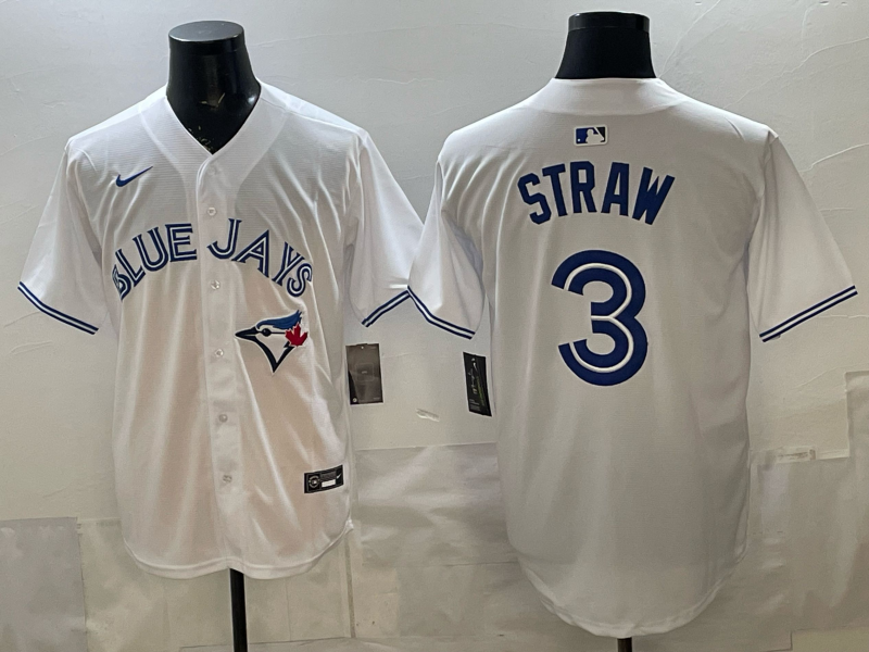 Men's Toronto Blue Jays Myles Straw #3 White Home Replica Player Jersey