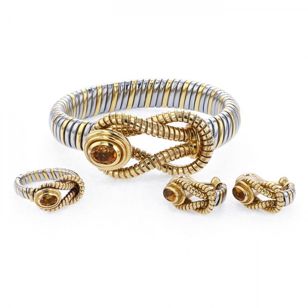 Cartier Yellow Gold / Stainless Bangles, Rings, Earrings Set K18YG Bracelet Ring Earrings 18K Yellow Gold & Stainless Steel