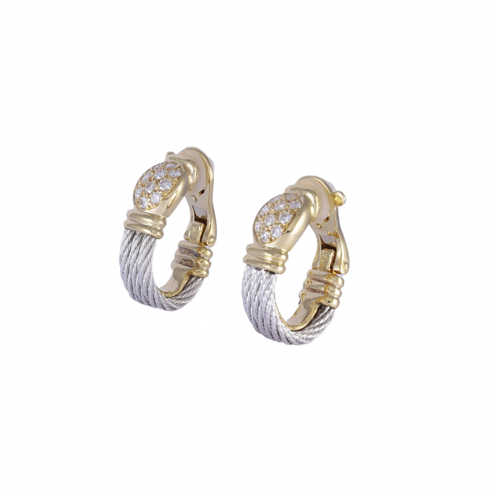 FRED Stainless K18YG Yellow Gold Earrings 18K Yellow Gold & Stainless Steel Diamond