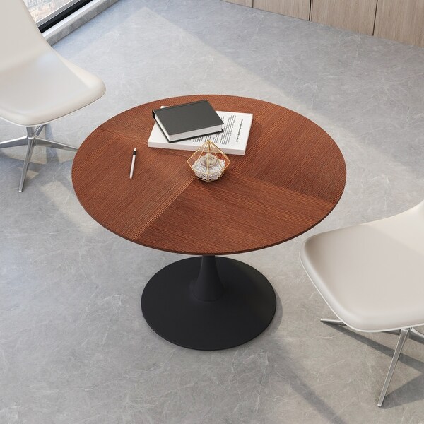 42in. Round Dining Table with Printed Wood Grain Table Top,Metal Base