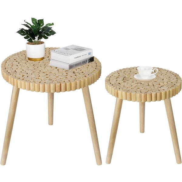 Round Coffee Table Set of2,Farmhouse Nesting Coffee Circle Wood Table