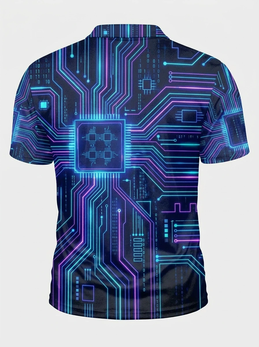 Moisture Wicking Golf Polo 3D Circuit Board Button Short Sleeve Golf Polo Shirt