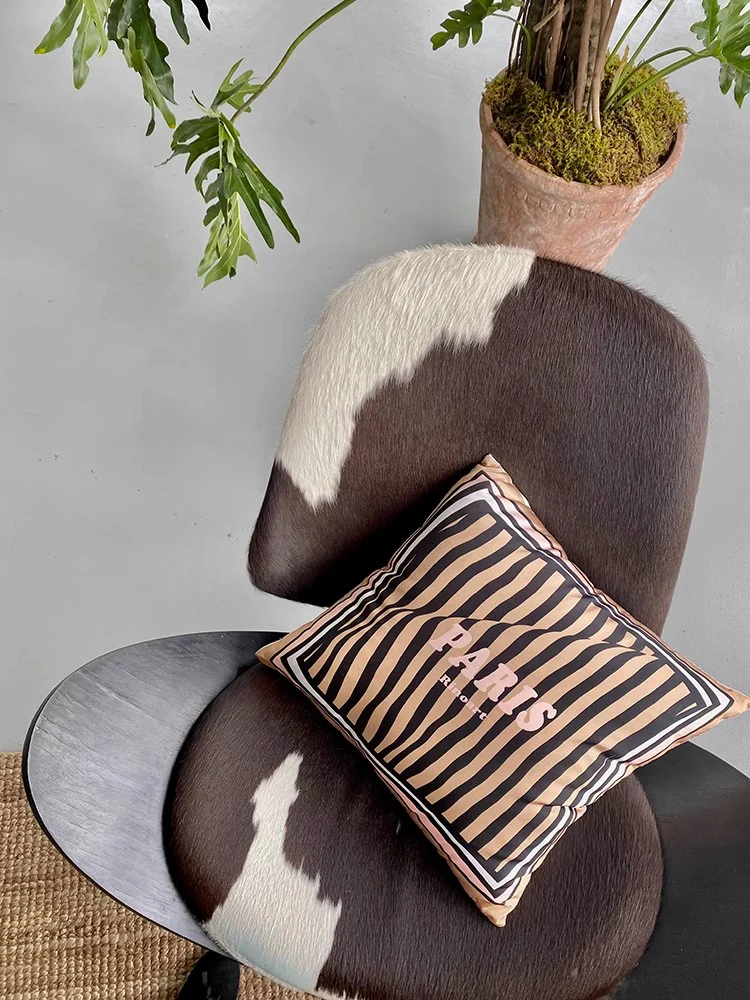 BD034 - Luxury F Classic Striped 4D Printed Silk Feel Pillow: Living Room Sofa
