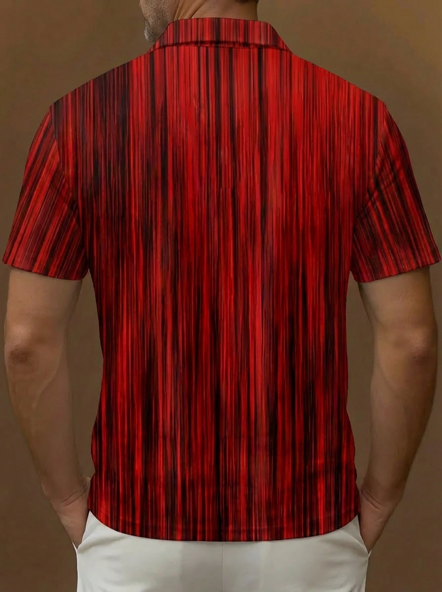 Red Black Vertical Motion Blur Stripe Pattern Button Short Sleeve Golf Polo Shirt