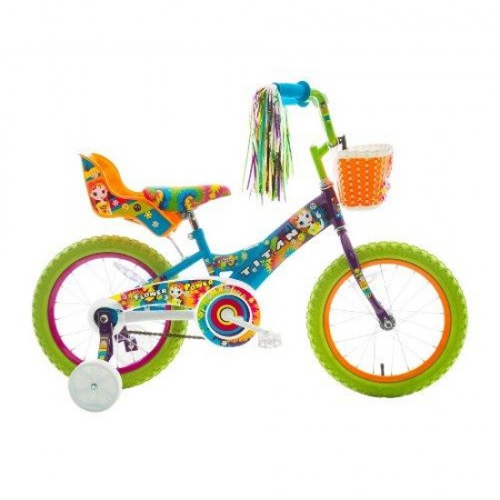 Girl’s Flower Power Princess 16″ Bike with Training Wheels, Doll Seat, Basket and Streamers