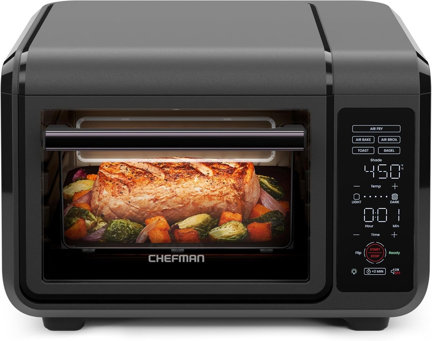 15QT 5-in-1 Air Fryer Toaster Oven Combo, 450°F Max Temp, Flip Reminder, Touch Control, 4-Slice Capacity, Black