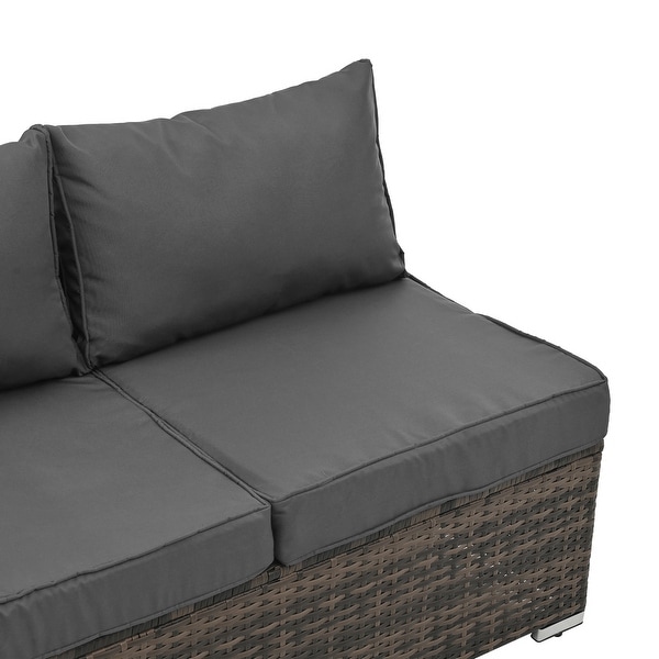 4Piece Patio Conversation Wicker Furniture Set,Sectional Sofa Set with Tempered Glass Coffee Table,Sofa Chair and Ottoman Sets