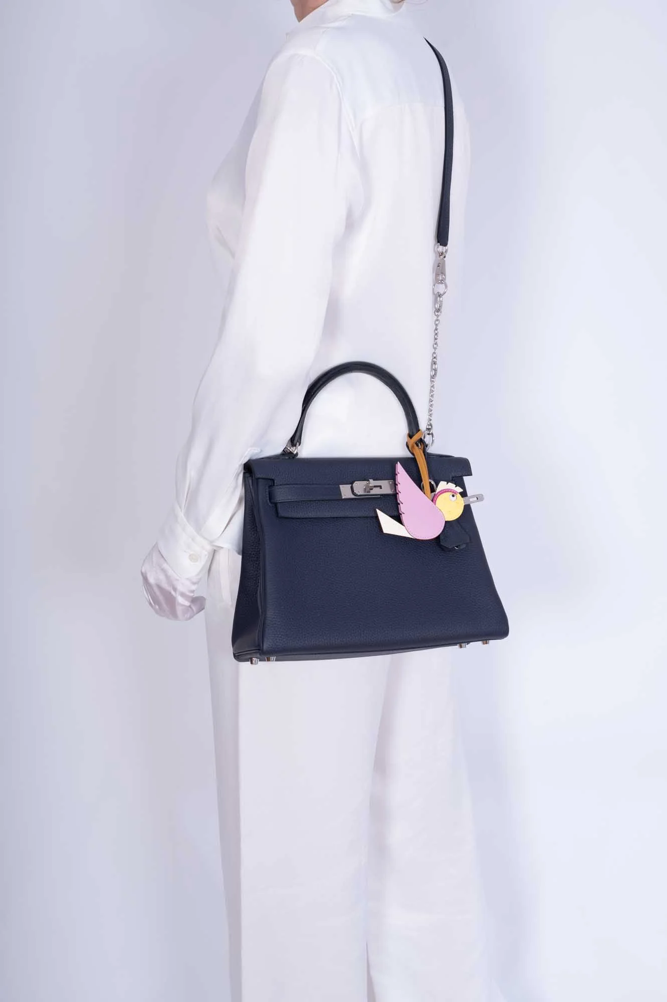 Hermès Kelly 28 Retourne Touch Bleu Nuit Togo and Bleu Marine Alligator Palladium Hardware