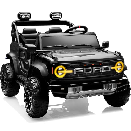 24V Ride on Toys for Big Kids, Licensed Ford Bronco Raptor 2 Seater Ride on Cars with Remote Control, Ride on Truck w/ 4-Wheeler Suspension, 3 Speeds, Led Lights, Bluetooth (24V, Pink)