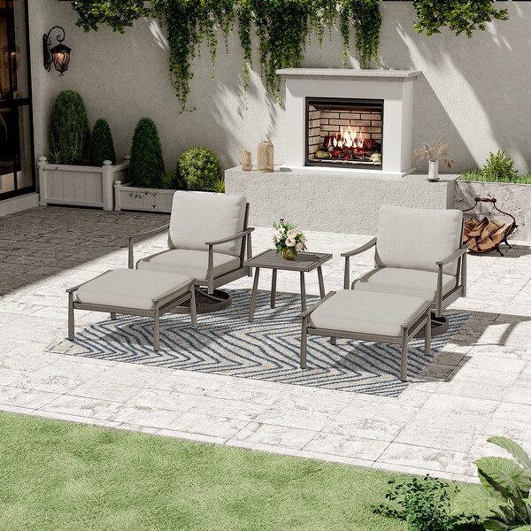 5Piece Aluminum Patio Conversation Set with Swivel Chairs,End Table and Cushions