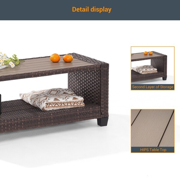 LIVOOSUN Patio HIPS Side Table,Rectangular Rattan Coffee Table