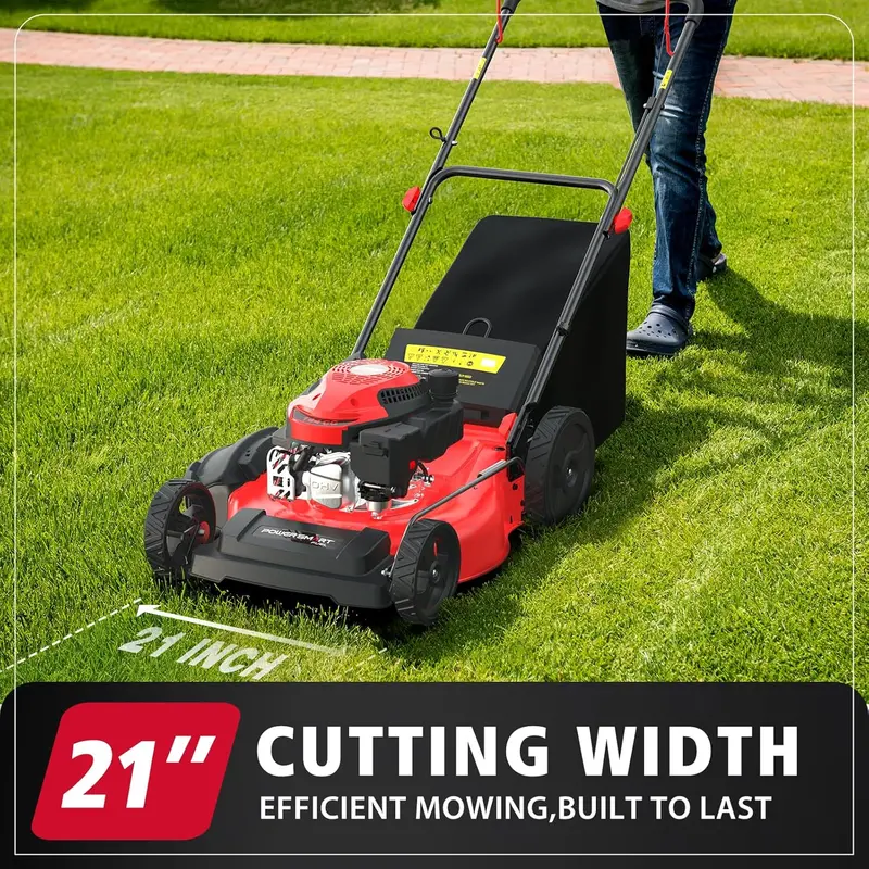 PowerSmart 21-Inch 3-in-1 Gas Lawn Mower – 144cc OHV Engine with Bagging, Mulching & Discharge