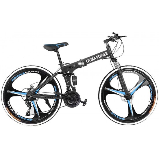 Folding Mountain Bike 21 Speed 26-inch Wheel Double Disc Brake Full Suspension Anti-Slip, Mens MTB Bikes Adult Road Bicycles