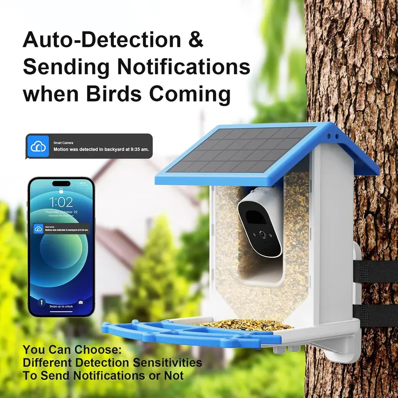Solar-Powered Bird Feeder Camera – 4MP 2.5K AI Bird Identifier, Wireless Design with 64GB TF Card & Motion-Triggered Video Alerts