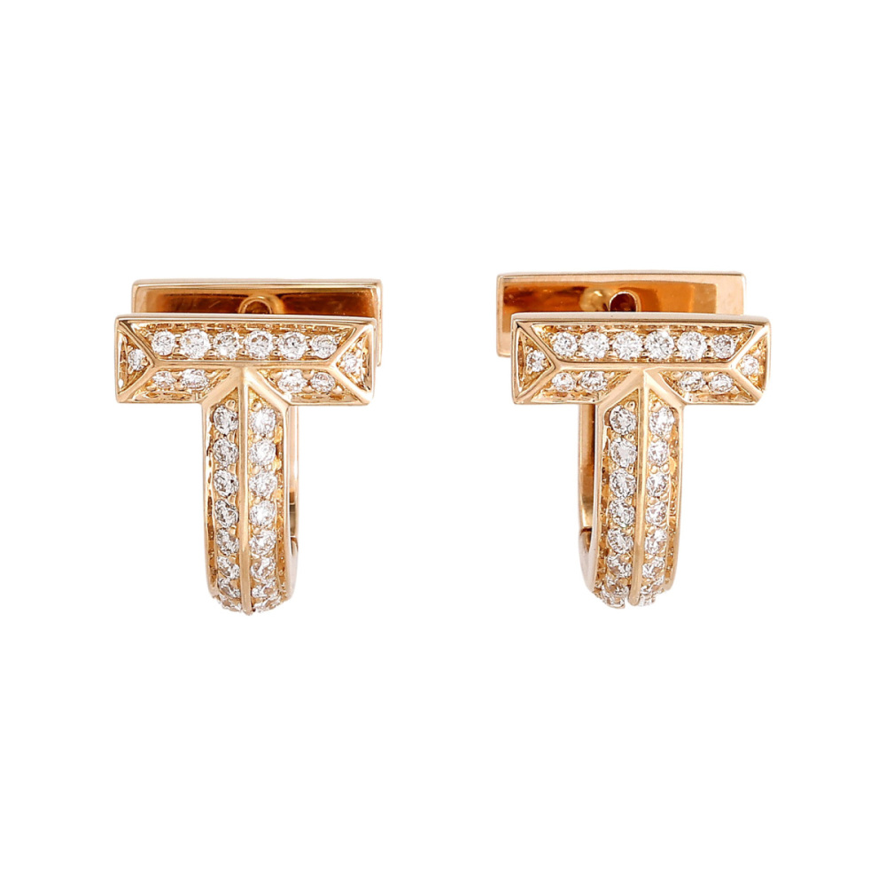 Tiffany & Co. Tiffany T One Half Pave Diamond Haggy Earrings 18K Rose Gold 73586119