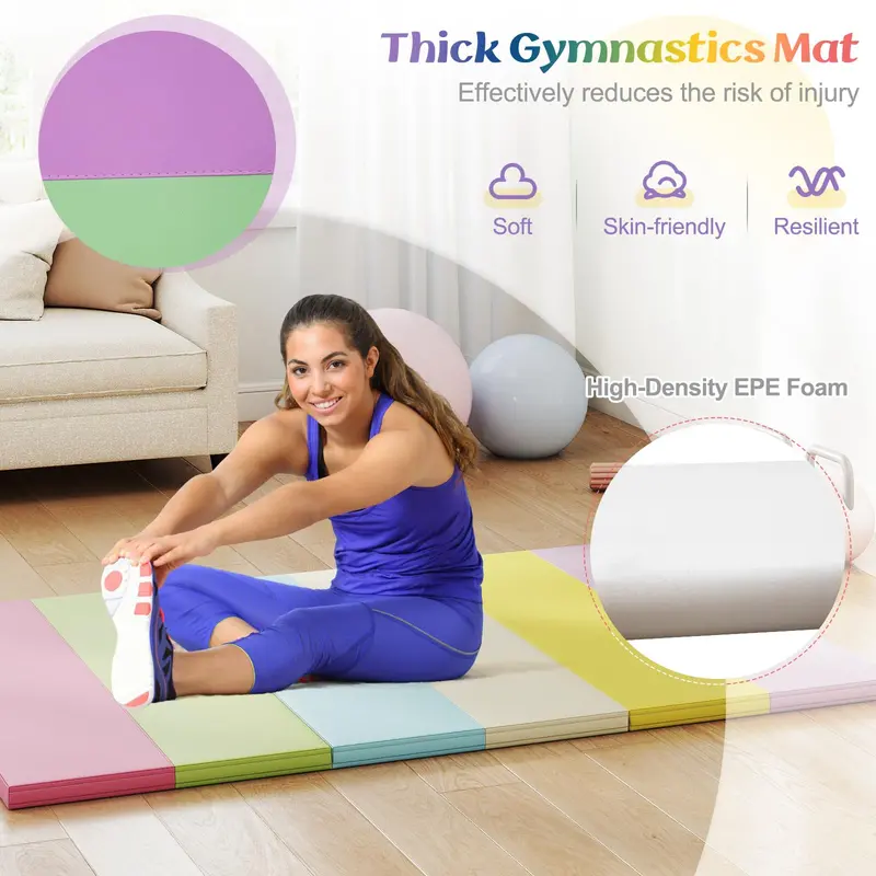Three-Panel Folding Tumbling Mat – 6′ x 4′ Gymnastics Training Pad with Carrying Handles