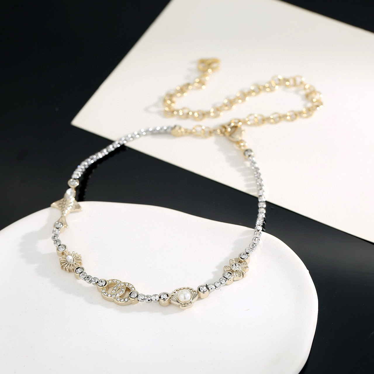 Chanel Double C Pendant Scallop Necklace - cnluxepick