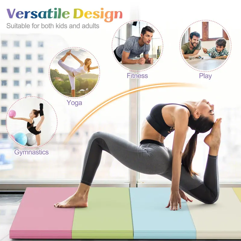 Three-Panel Folding Tumbling Mat – 6′ x 4′ Gymnastics Training Pad with Carrying Handles