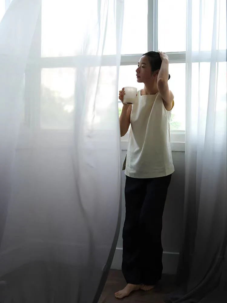 FS010 - Gradient! Mikimot@ Tahitian Pearl Grey Silk Soft Light Living Room Sheer Curtains Translucent Floor-to-Ceiling Window Curtains