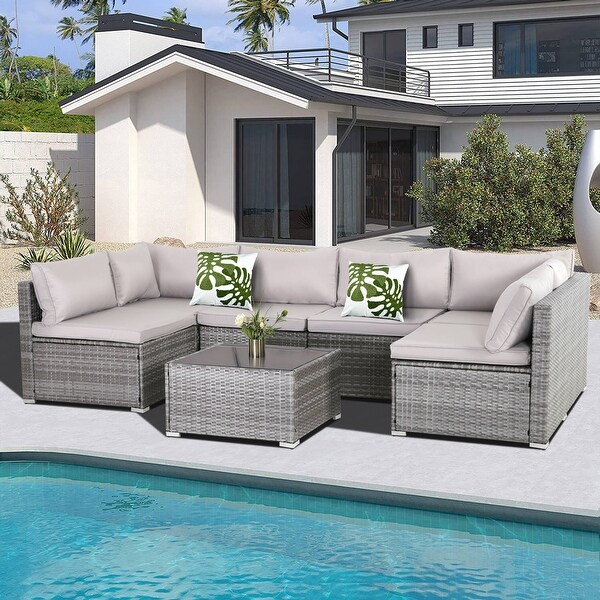 7 Pieces Outdoor Conversation Sets Patio Sectional Furniture SetClearance