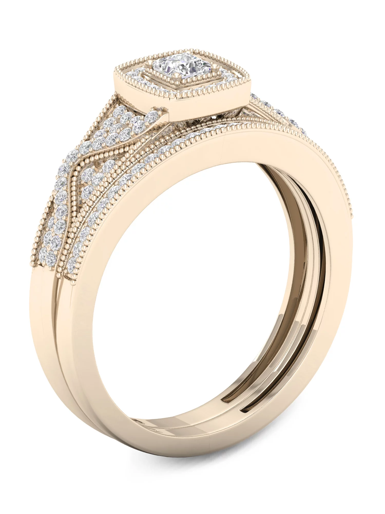 Imperial 3/8Ct TDW Diamond 10k Yellow Gold Halo Bridal Set (H-I, I2)