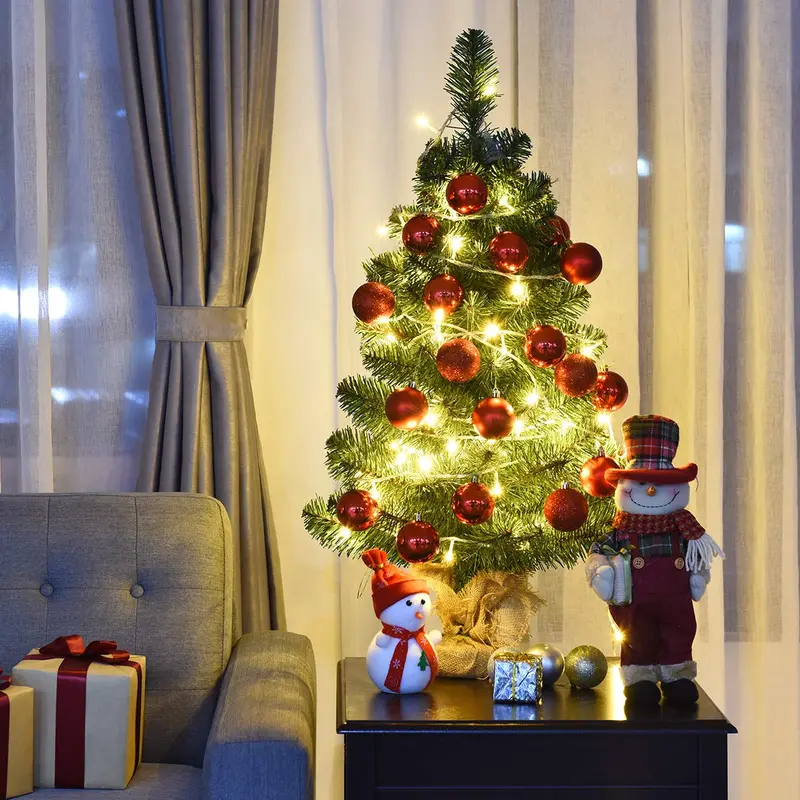 Tabletop Artificial Spruce Tree – PVC Green Mini Xmas Tree in Rustic Burlap Planter