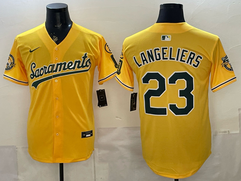Men's Oakland Athletics Shea Langeliers #23 Gold Alternate Stadium Jersey