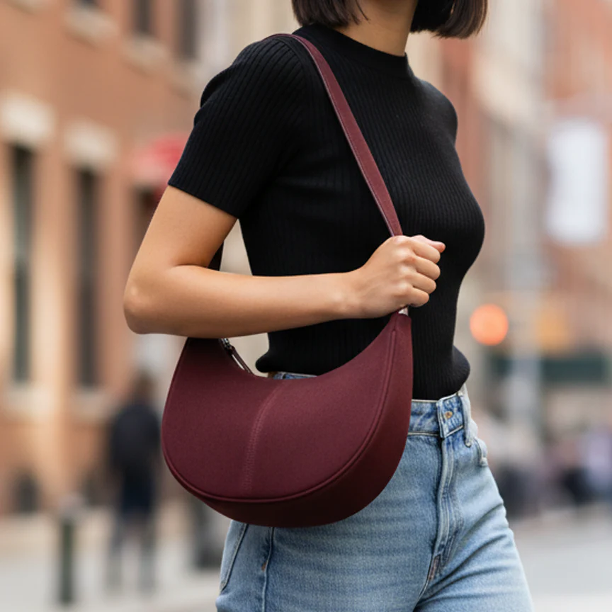 Oxblood Suede Crescent Bag