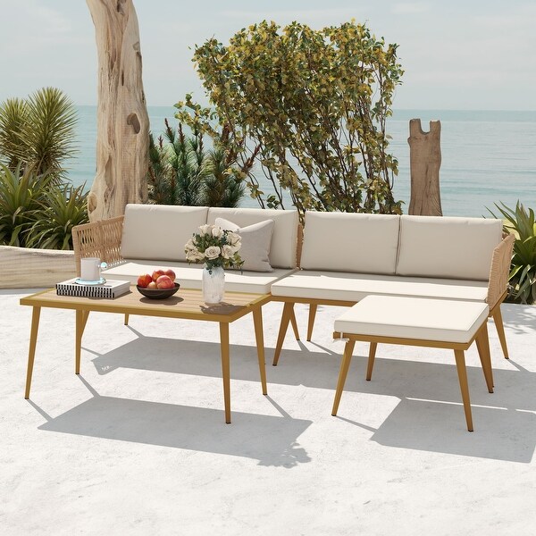 Moasis 4 Pieces Patio Conversation Set Sectional LShaped Sofa with Cushions and Side Table