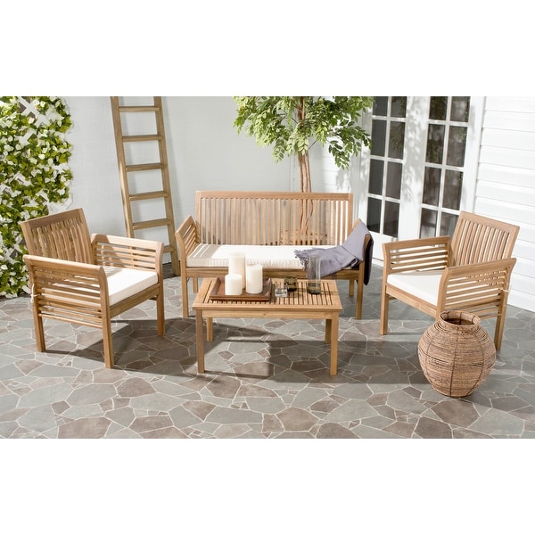 SAFAVIEH Carson Outdoor Acacia Solid Wood 4Piece Conversation Patio Set
