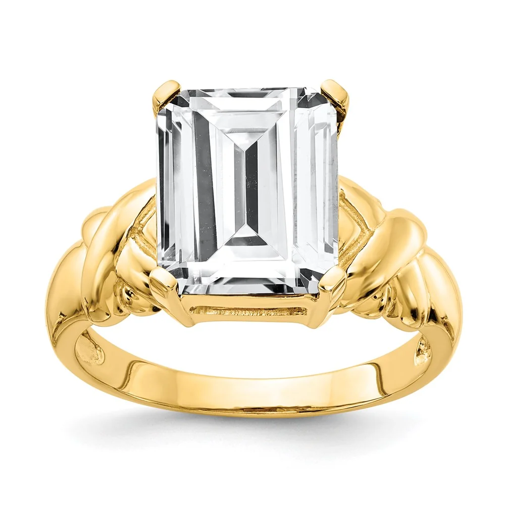 Primal Gold 14 Karat Yellow Gold 11x9mm Emerald-cut Cubic Zirconia Ring