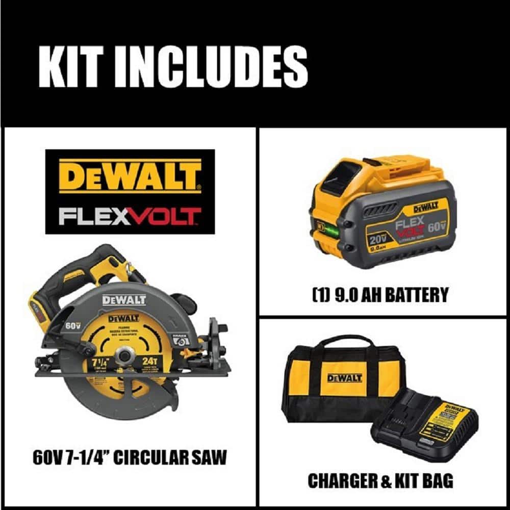 FLEXVOLT 60V MAX Cordless Brushless 7-1/4 in. Circular Saw with Brake with (1) FLEXVOLT 9.0Ah Battery DCS578X1