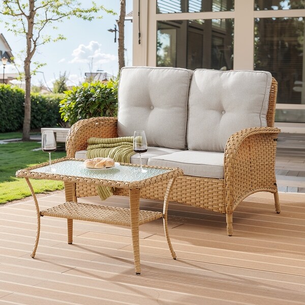 Patio Furniture Wicker Loveseat Sofa