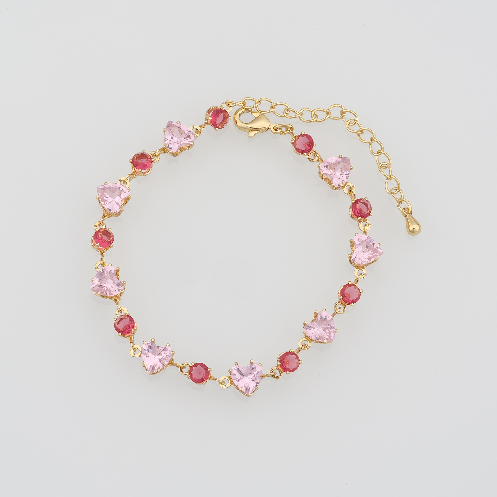 18K Gold Filled Heart Bracelet,Zircon Bracelet,Heart Gemstone Bracelet,Adjustable Bracelet,Gift For Her