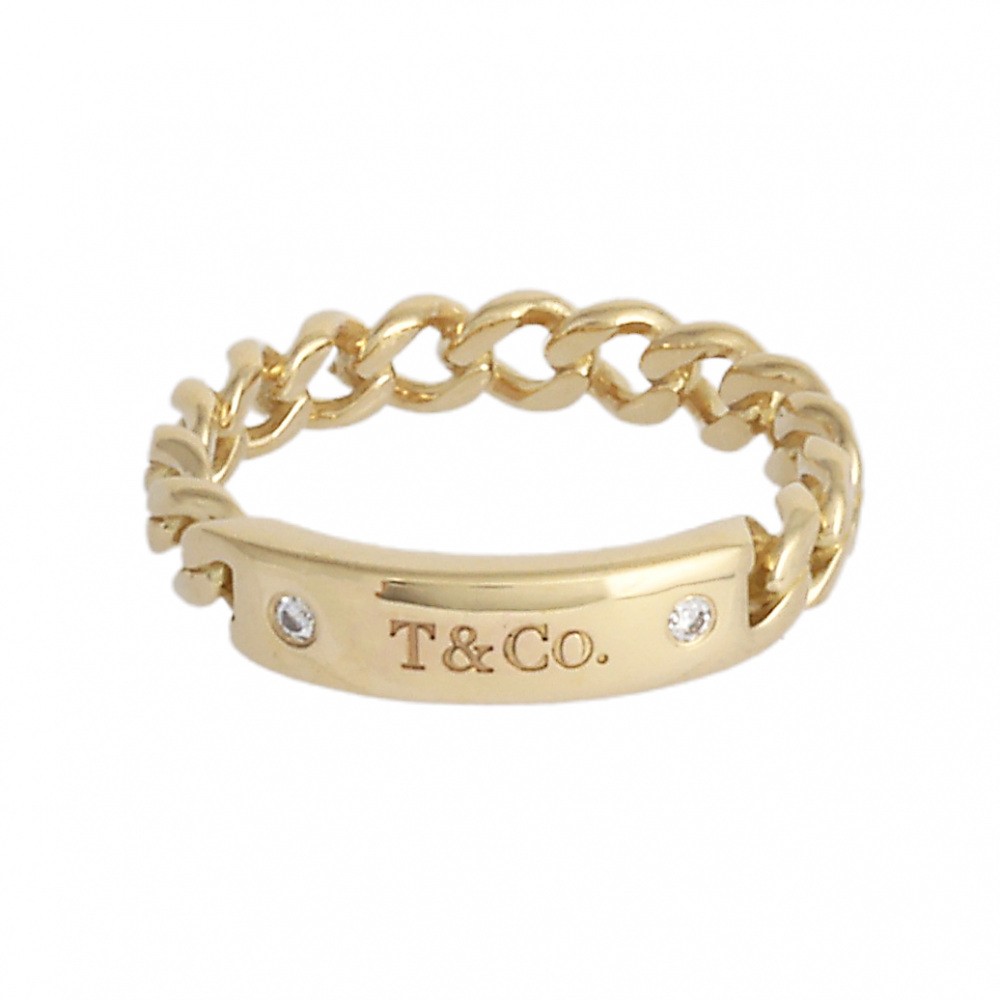Tiffany & Co. Hardware Microlink Diamond Ring 18K Yellow Gold