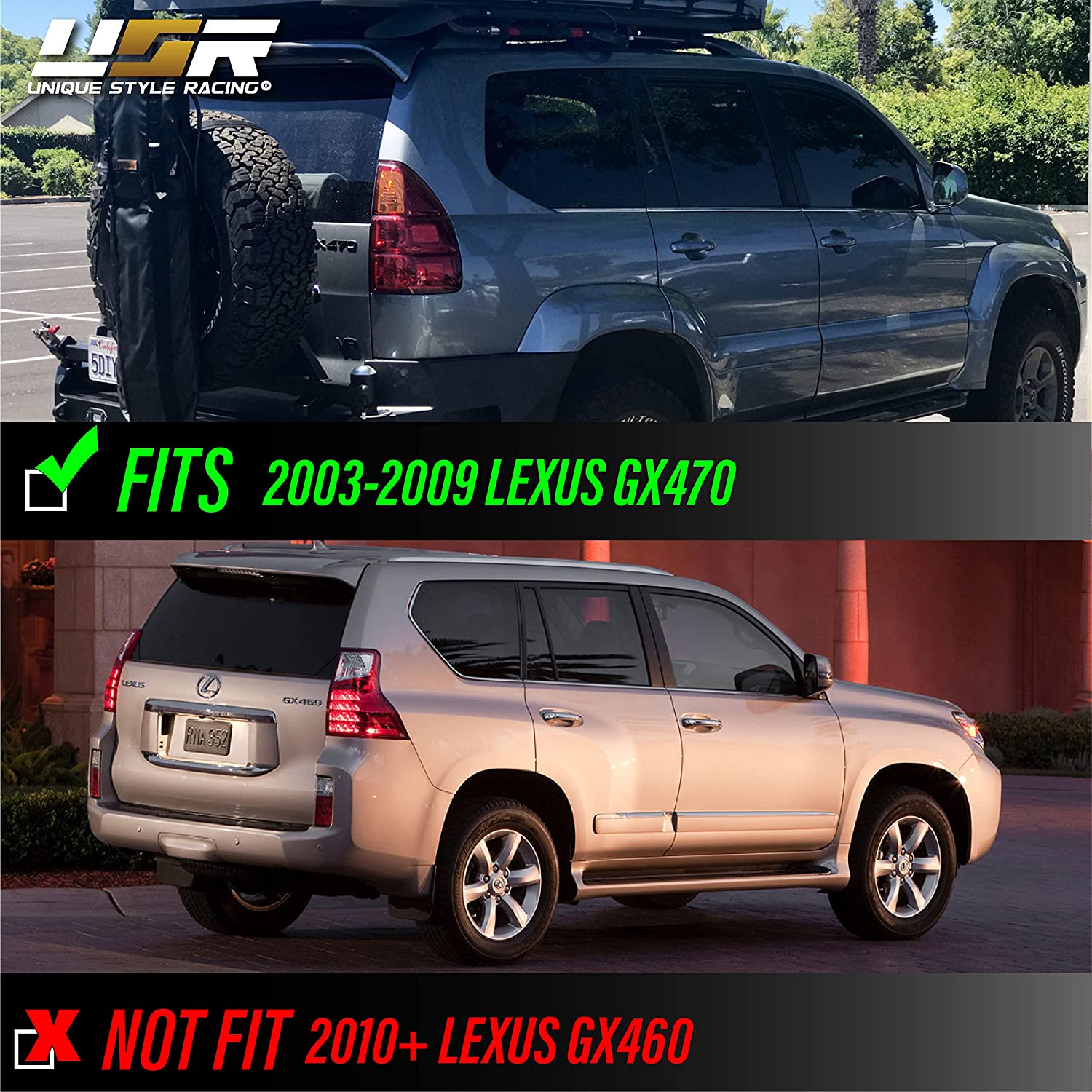 JDM Style SMOKE LENS / BLACK HOUSING LED Light Bar Rear Tail Light Set (Left + Right) Compatible with 2003-2009 LEXUS GX470