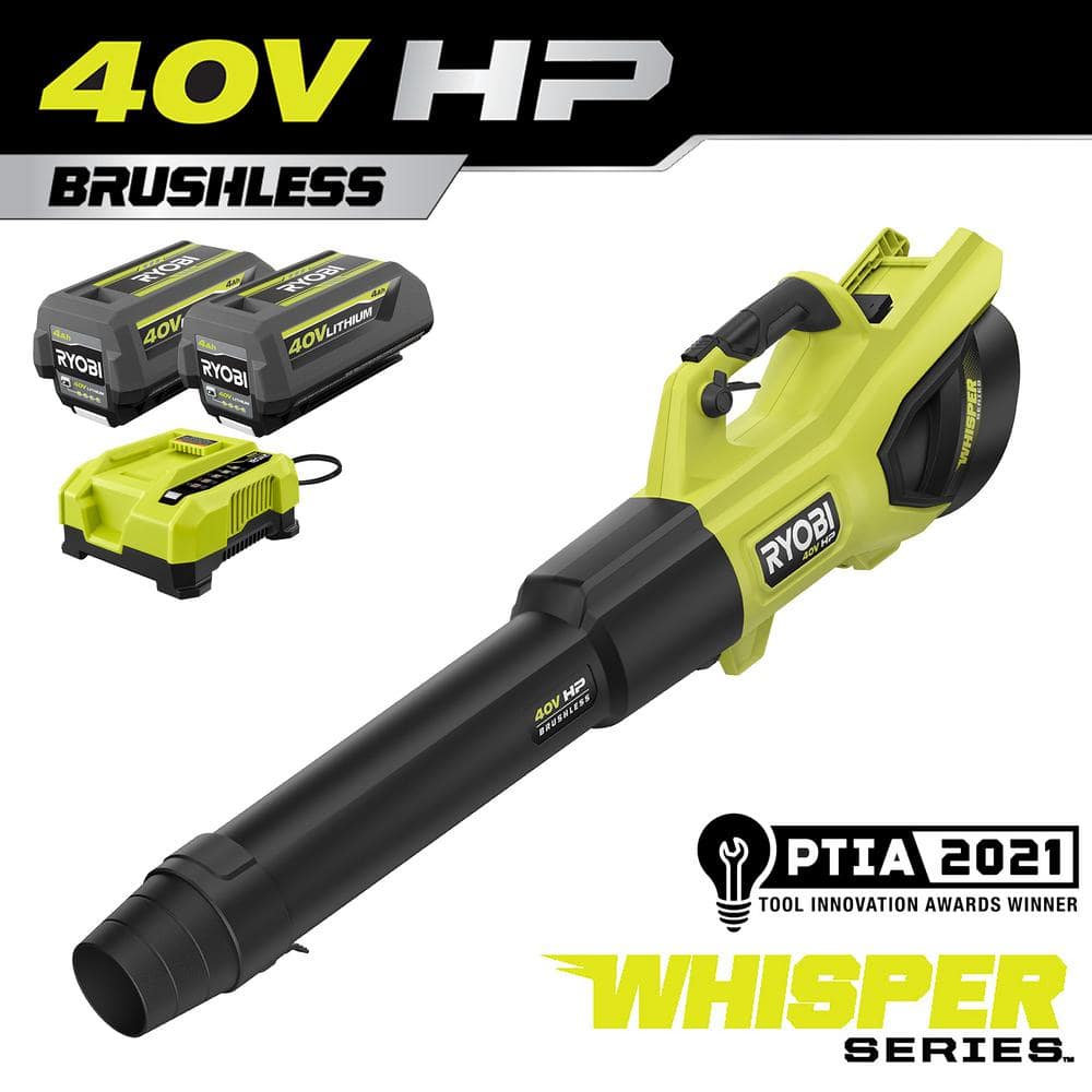 40V HP Brushless Whisper Series 190 MPH 730 CFM Cordless Battery Jet Fan Leaf Blower with (2) 4.0 Ah Batteries & Charger RY404100