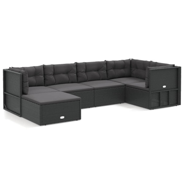 vidaXL 5 Piece Patio Lounge Set with Cushions Black Poly Rattan