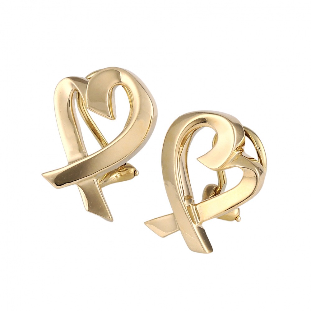 Tiffany & Co. Paloma Picasso Loving Heart Earrings 18K Yellow Gold
